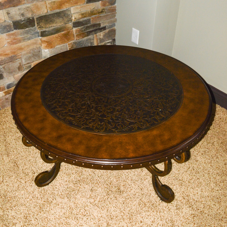 Ashley Furniture Round Coffee Table with Embossed Metal Top