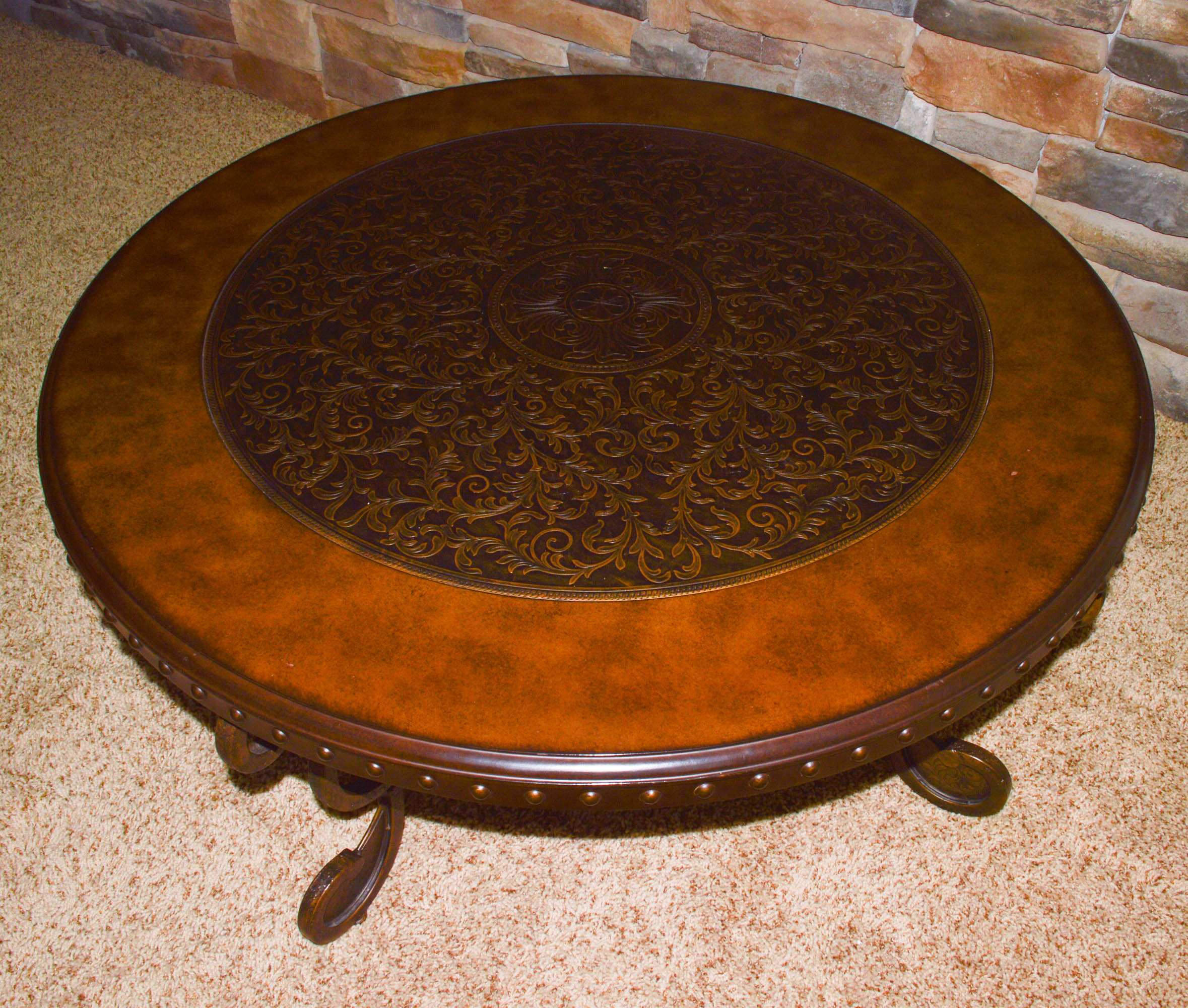 Ashley Furniture Round Coffee Table with Embossed Metal Top
