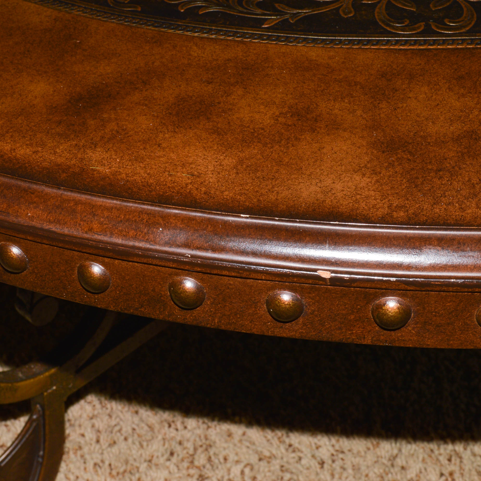 Ashley Furniture Round Coffee Table with Embossed Metal Top