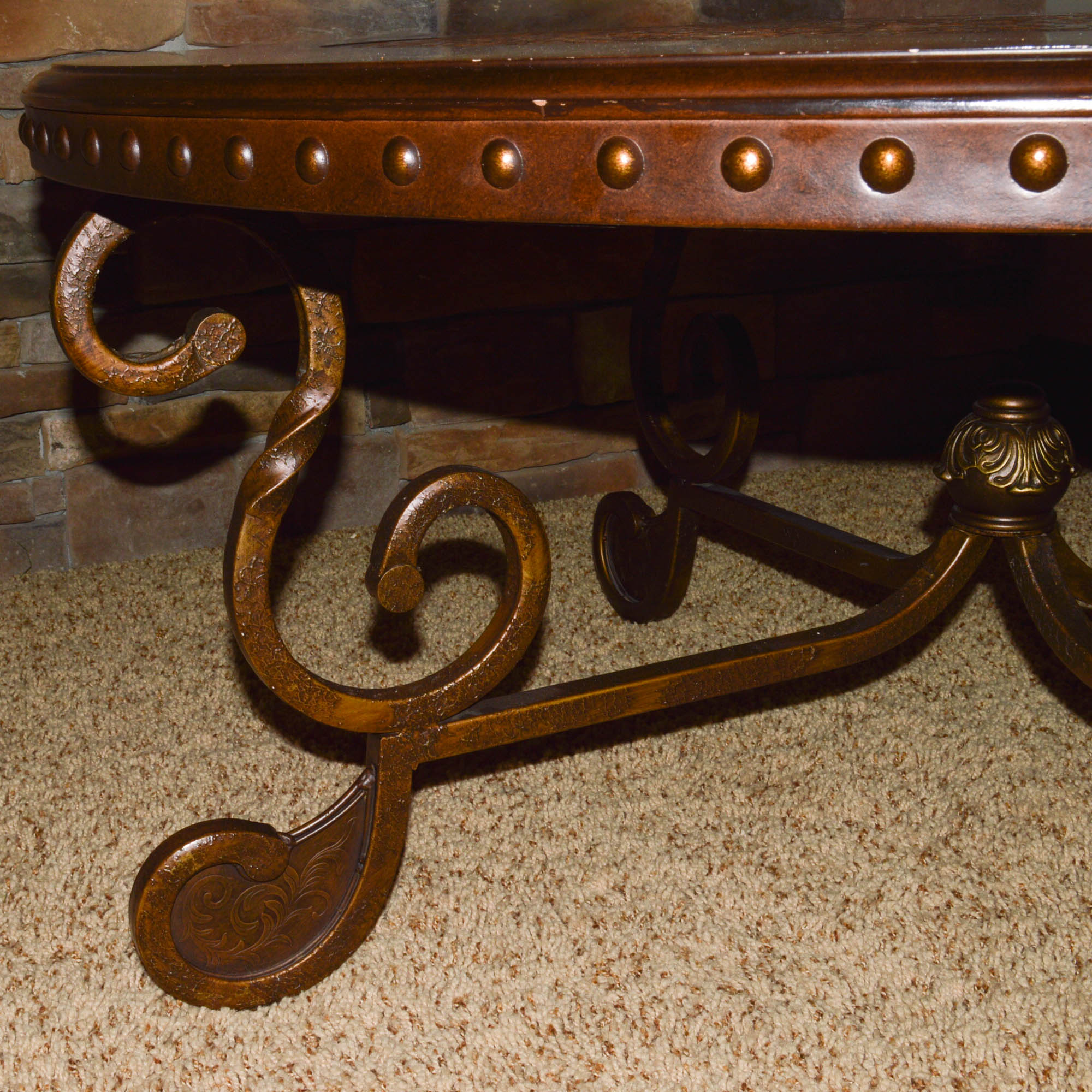 Ashley Furniture Round Coffee Table with Embossed Metal Top