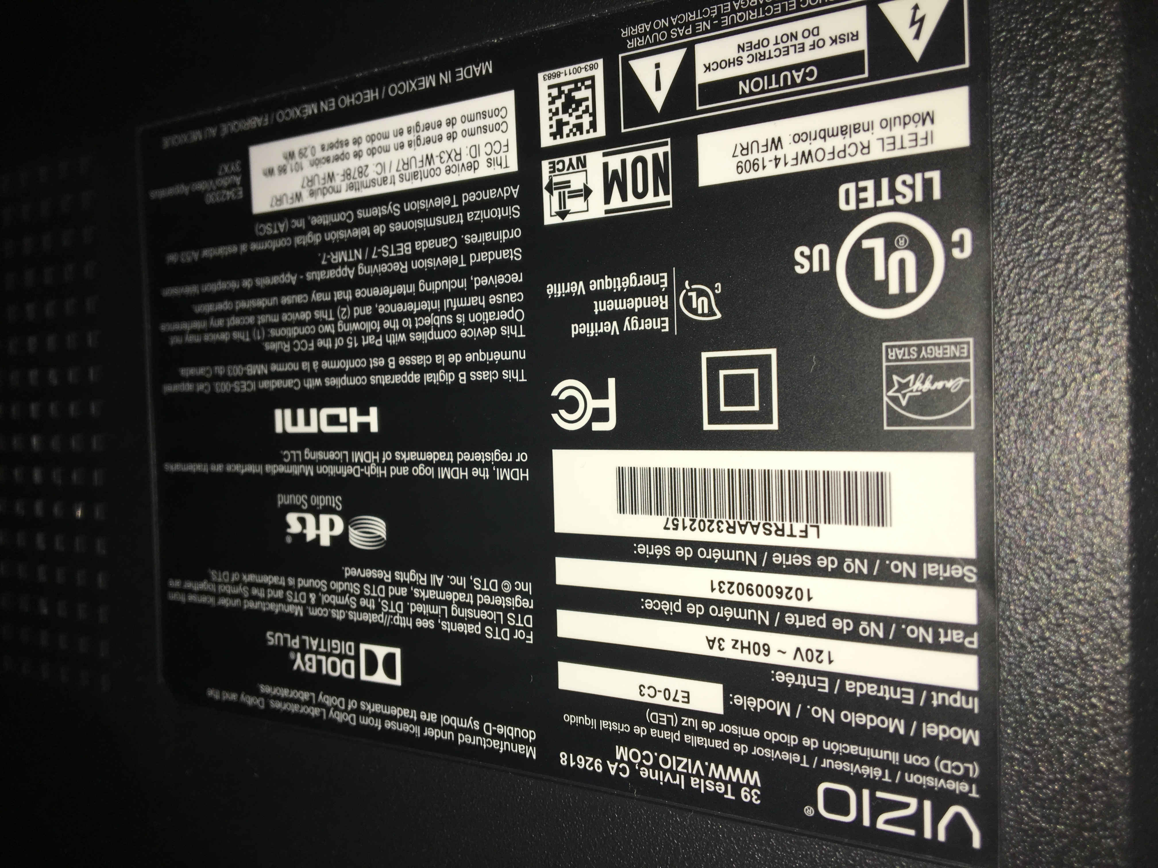 70" Vizio Smart TV With Wall Mount