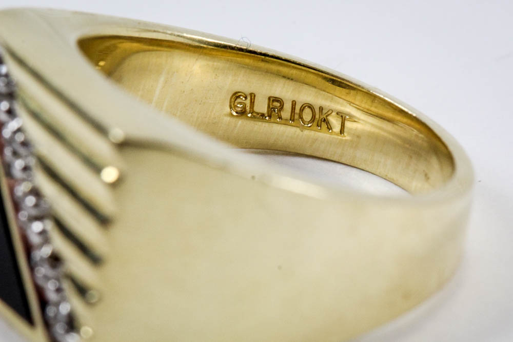 10K Yellow Gold Black Onyx and Diamond Ring