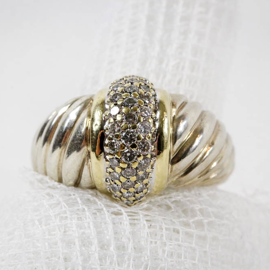 David Yurman Sterling and 18K Yellow Gold Diamond Ring