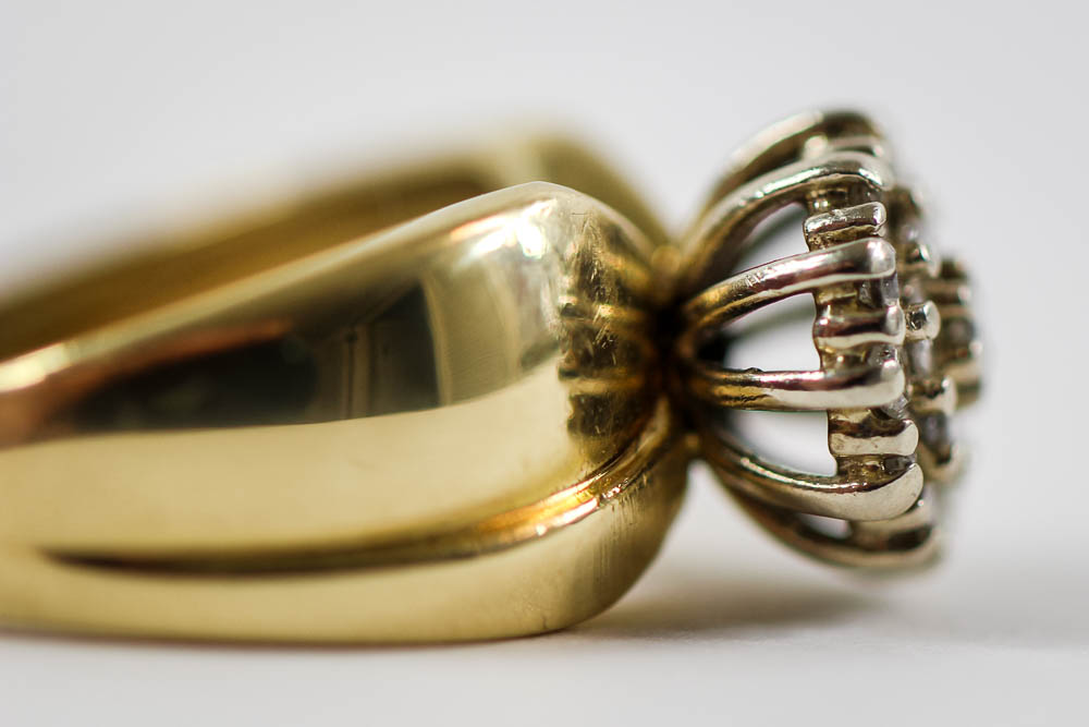 14K Yellow Gold Diamond Cluster Ring