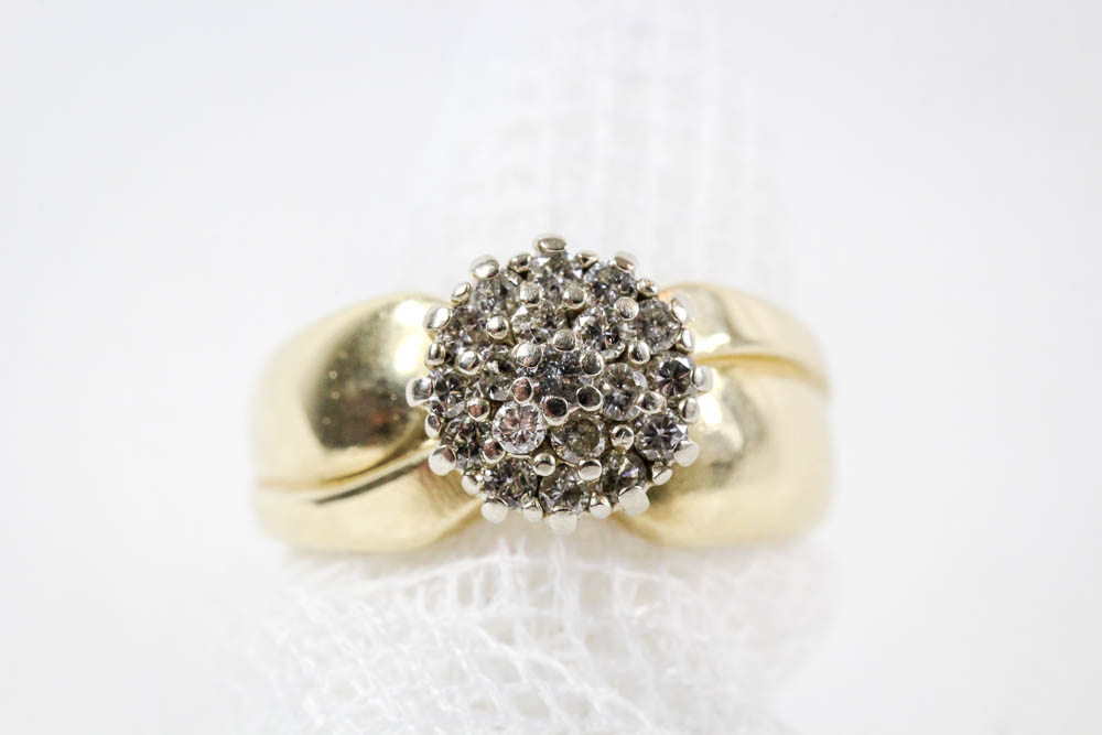 14K Yellow Gold Diamond Cluster Ring