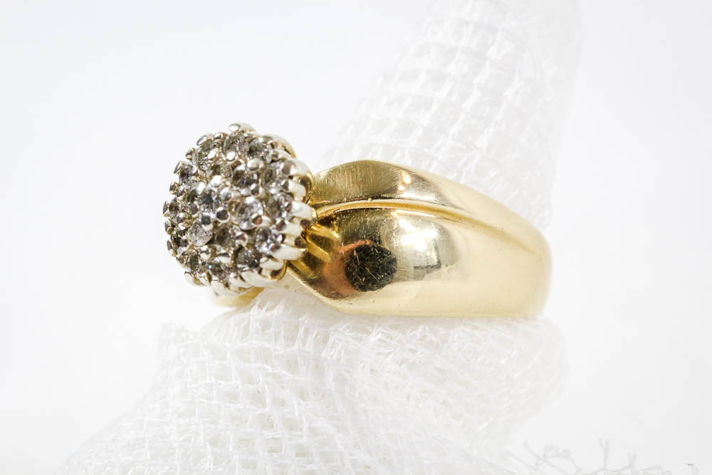 14K Yellow Gold Diamond Cluster Ring