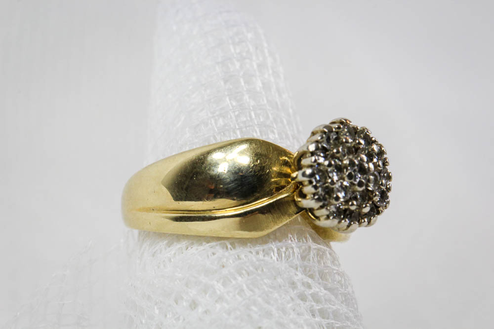 14K Yellow Gold Diamond Cluster Ring