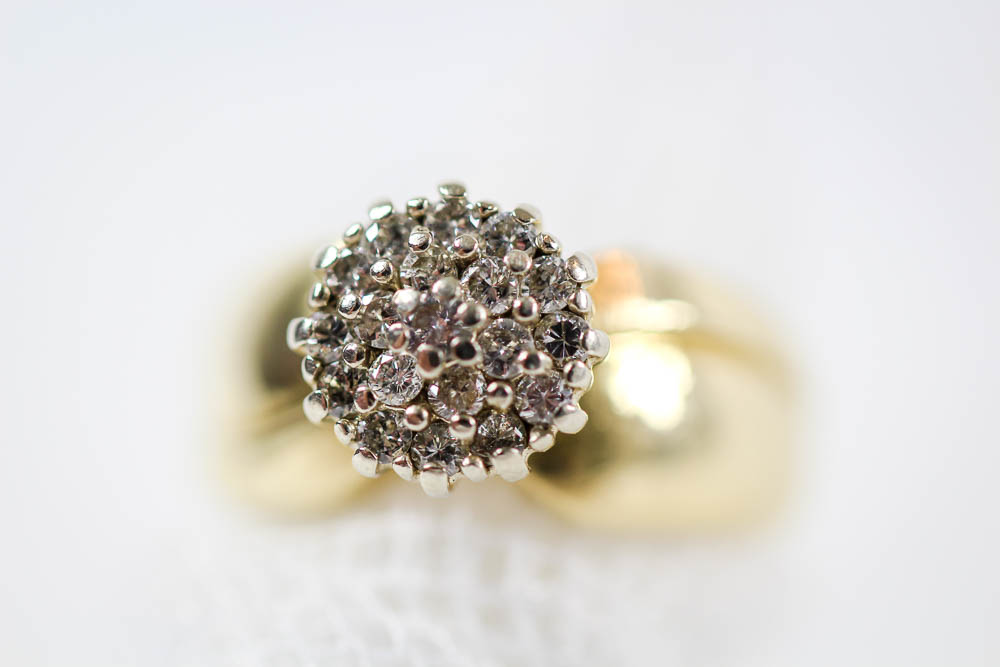 14K Yellow Gold Diamond Cluster Ring