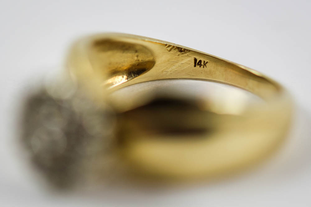 14K Yellow Gold Diamond Cluster Ring