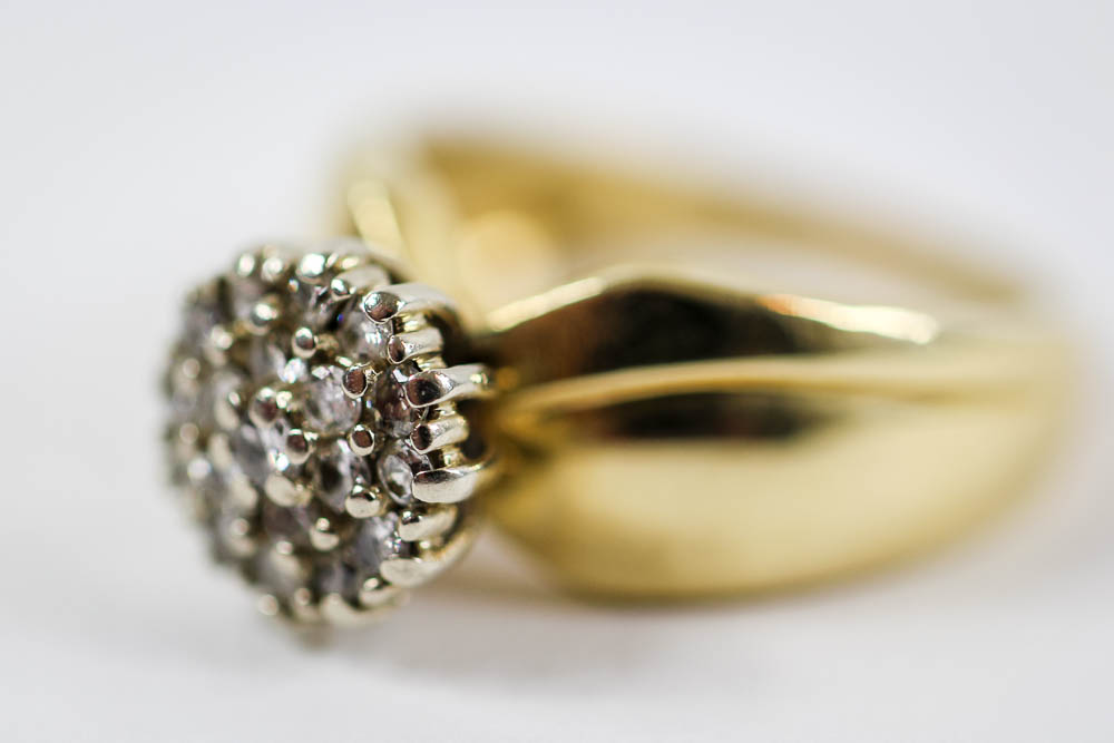 14K Yellow Gold Diamond Cluster Ring