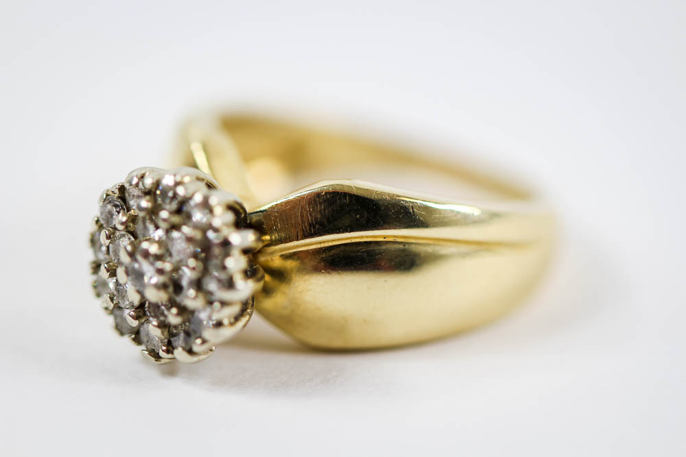 14K Yellow Gold Diamond Cluster Ring