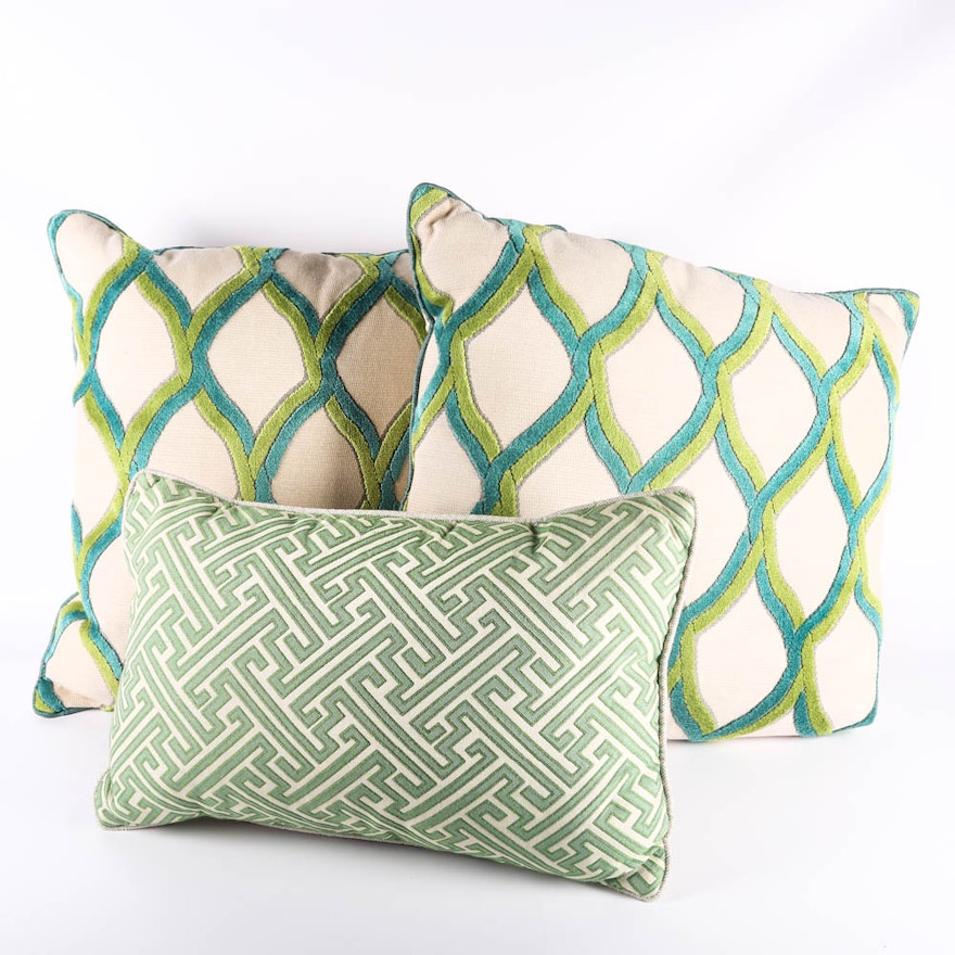 Turquoise and Green Feather Down Throw Pillows