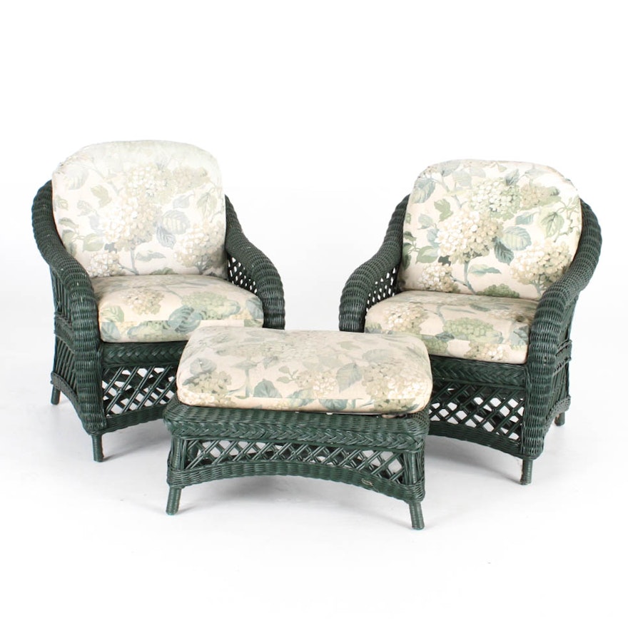 Henry Link Wicker Chairs and Ottoman