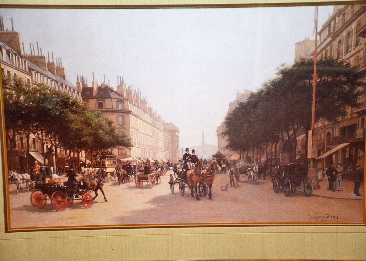 Signed and Framed Reprint of a City Street After E. Grandjean From 1892