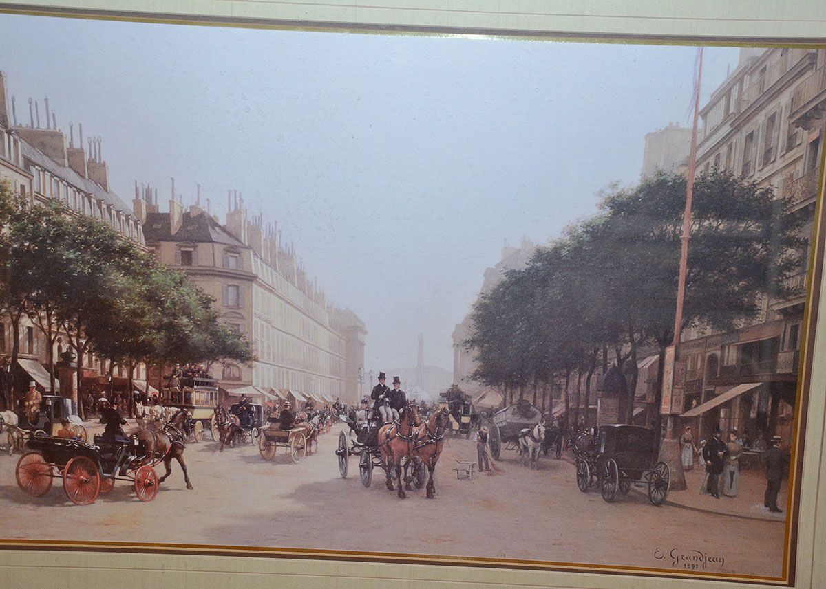 Signed and Framed Reprint of a City Street After E. Grandjean From 1892