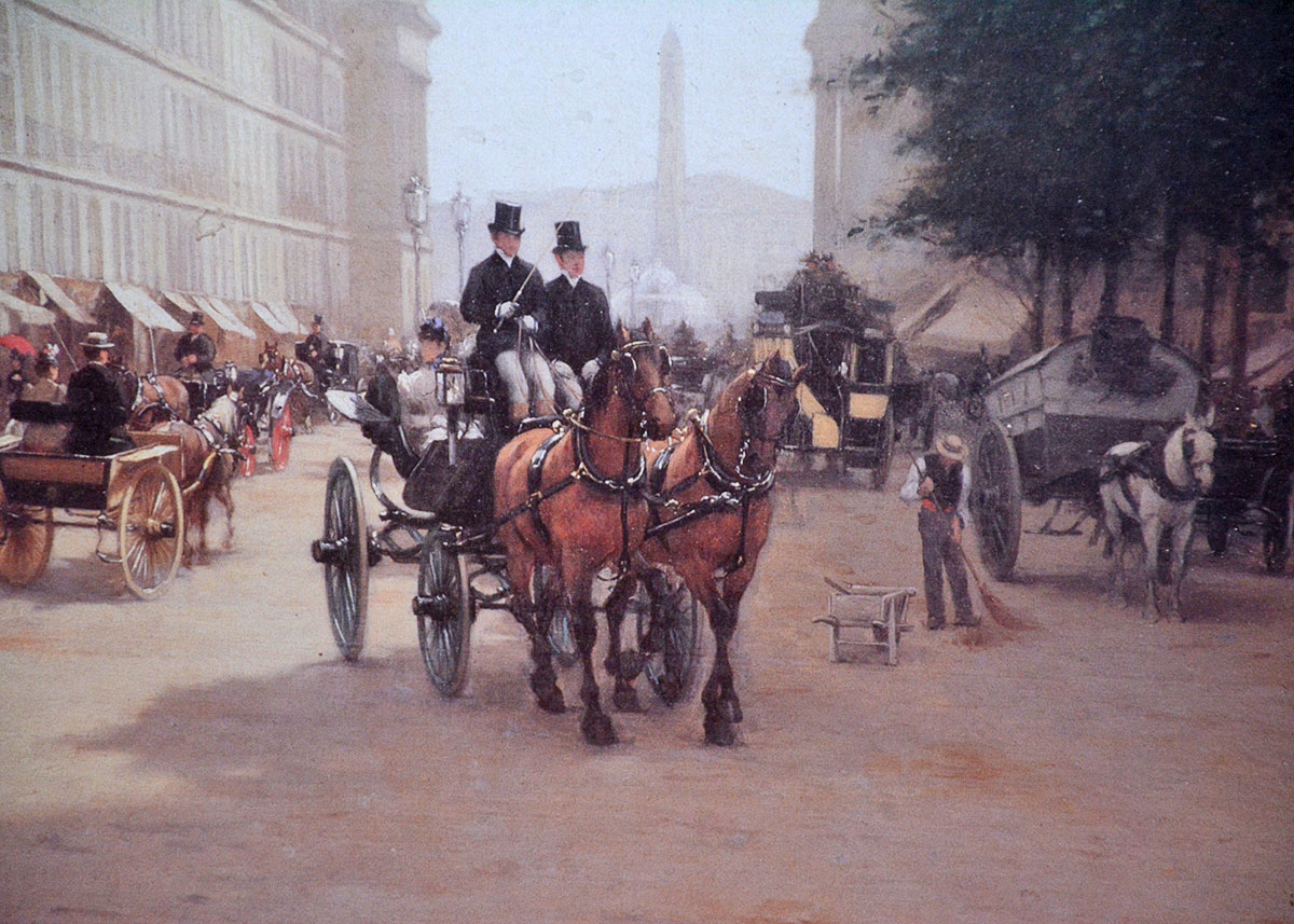 Signed and Framed Reprint of a City Street After E. Grandjean From 1892
