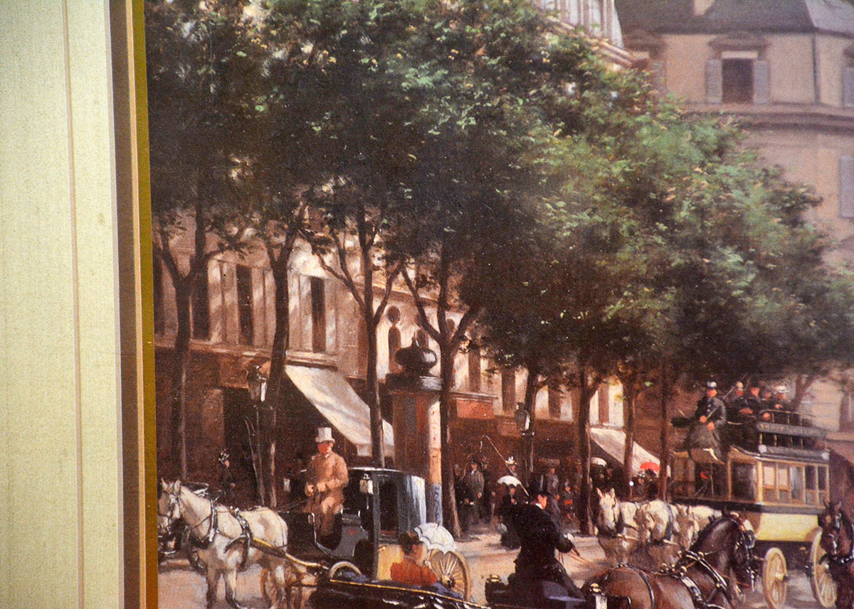 Signed and Framed Reprint of a City Street After E. Grandjean From 1892