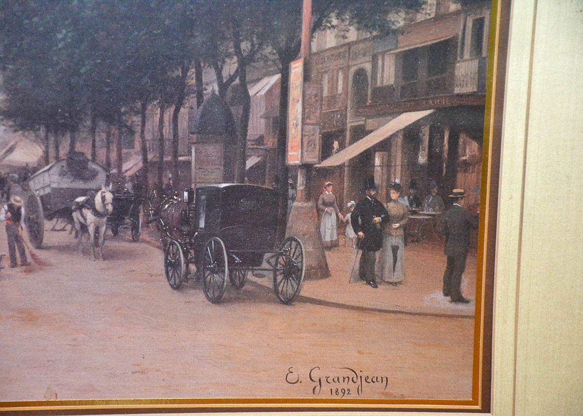 Signed and Framed Reprint of a City Street After E. Grandjean From 1892