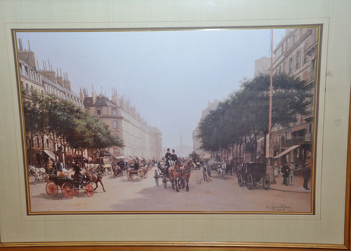 Signed and Framed Reprint of a City Street After E. Grandjean From 1892
