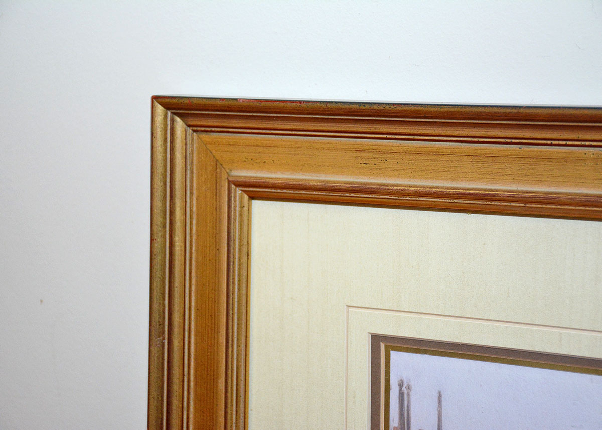 Signed and Framed Reprint of a City Street After E. Grandjean From 1892