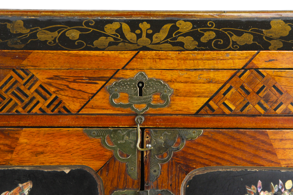 Japanese Wooden Jewelry Box with Marquetry and Inlay