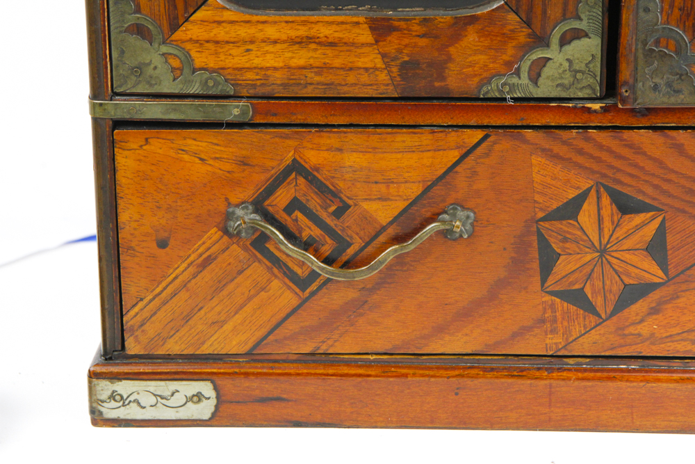 Japanese Wooden Jewelry Box with Marquetry and Inlay