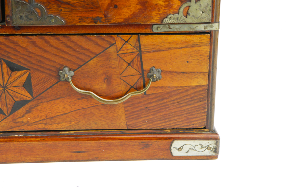 Japanese Wooden Jewelry Box with Marquetry and Inlay
