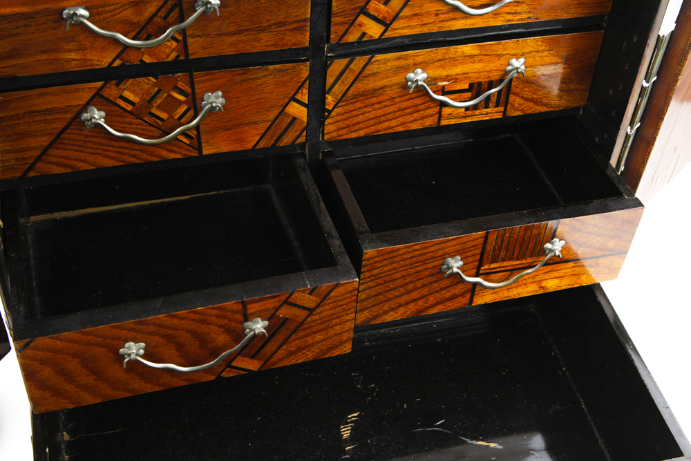 Japanese Wooden Jewelry Box with Marquetry and Inlay