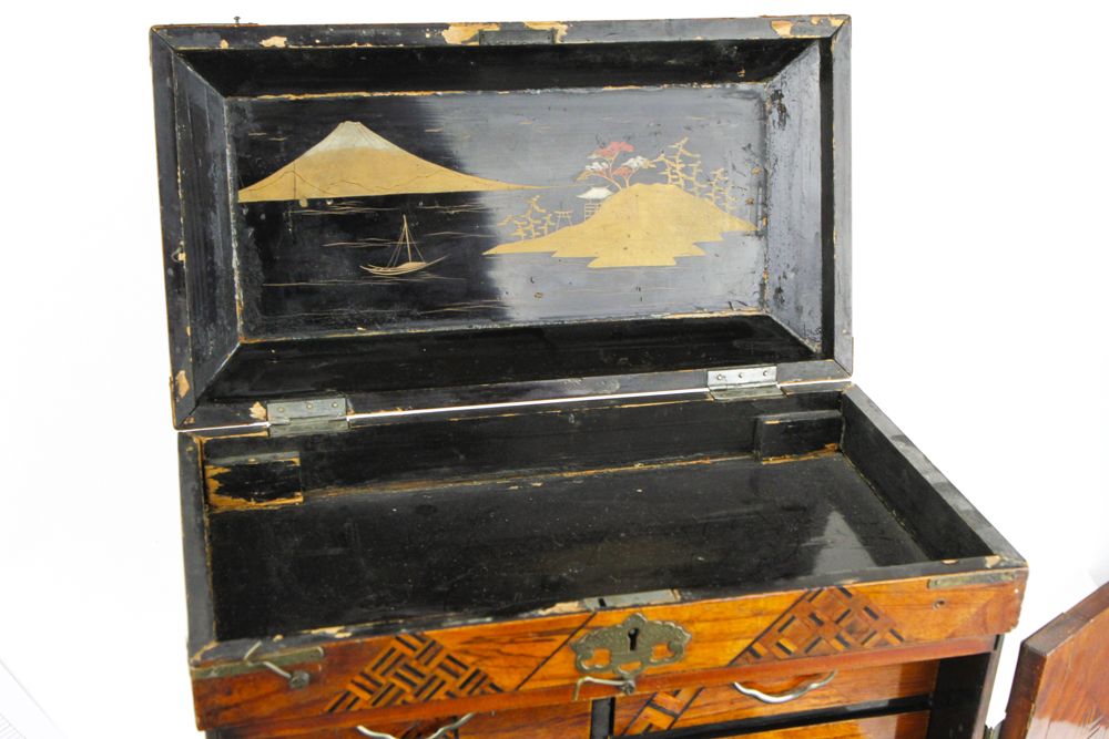 Japanese Wooden Jewelry Box with Marquetry and Inlay