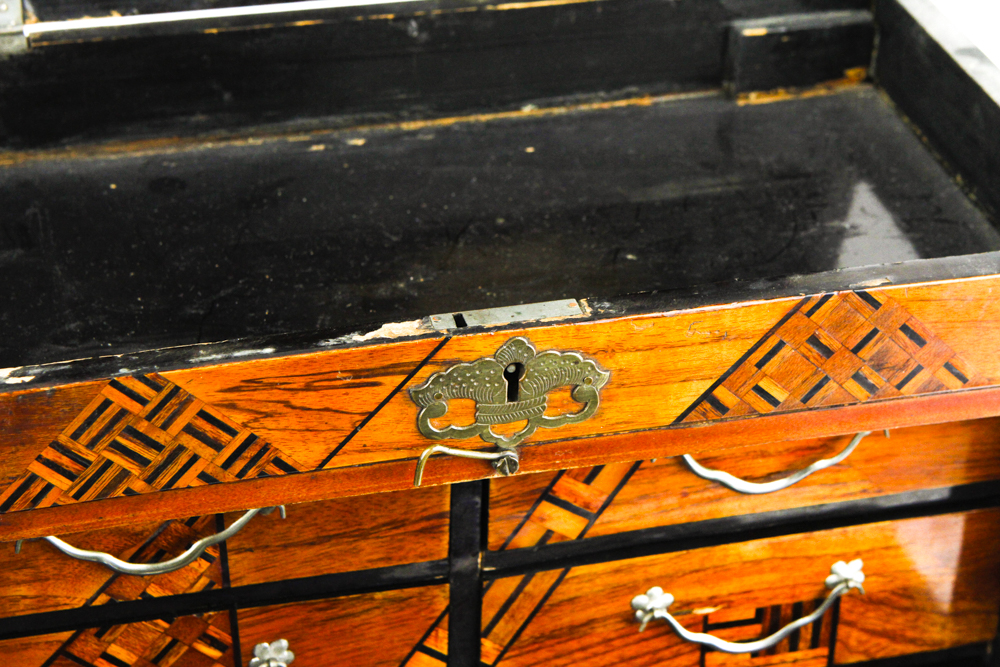 Japanese Wooden Jewelry Box with Marquetry and Inlay