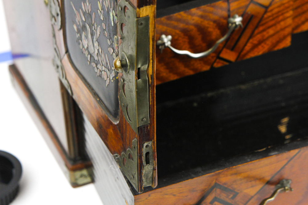 Japanese Wooden Jewelry Box with Marquetry and Inlay