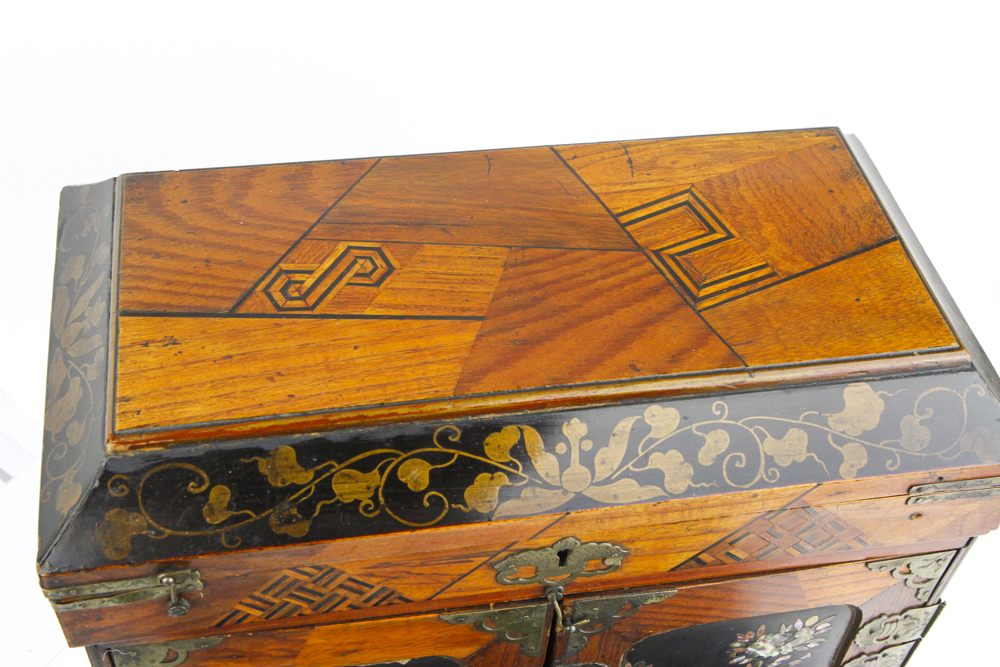 Japanese Wooden Jewelry Box with Marquetry and Inlay
