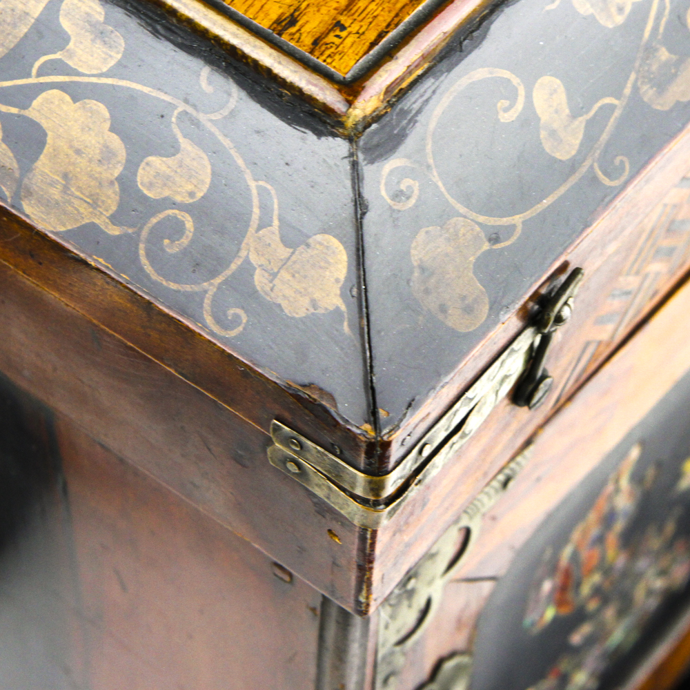 Japanese Wooden Jewelry Box with Marquetry and Inlay