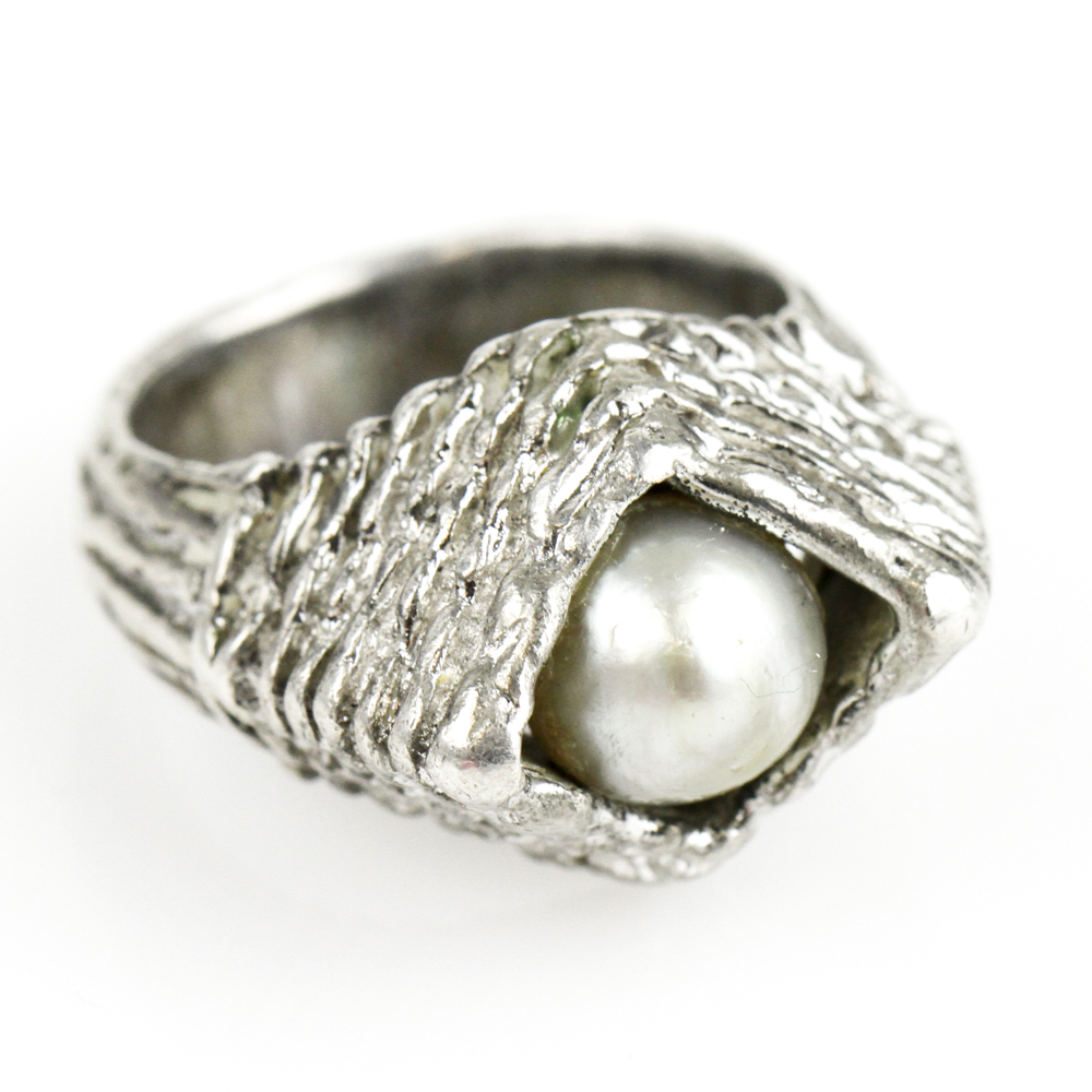 Sterling Silver and Grey Pearl Cocktail Ring