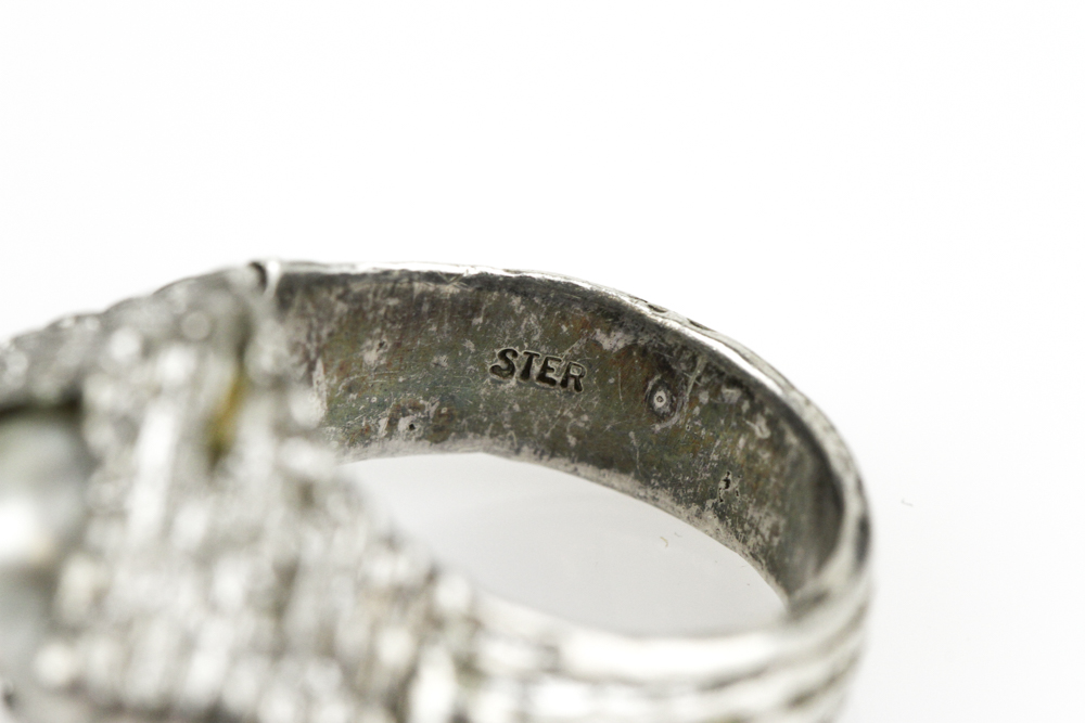 Sterling Silver and Grey Pearl Cocktail Ring