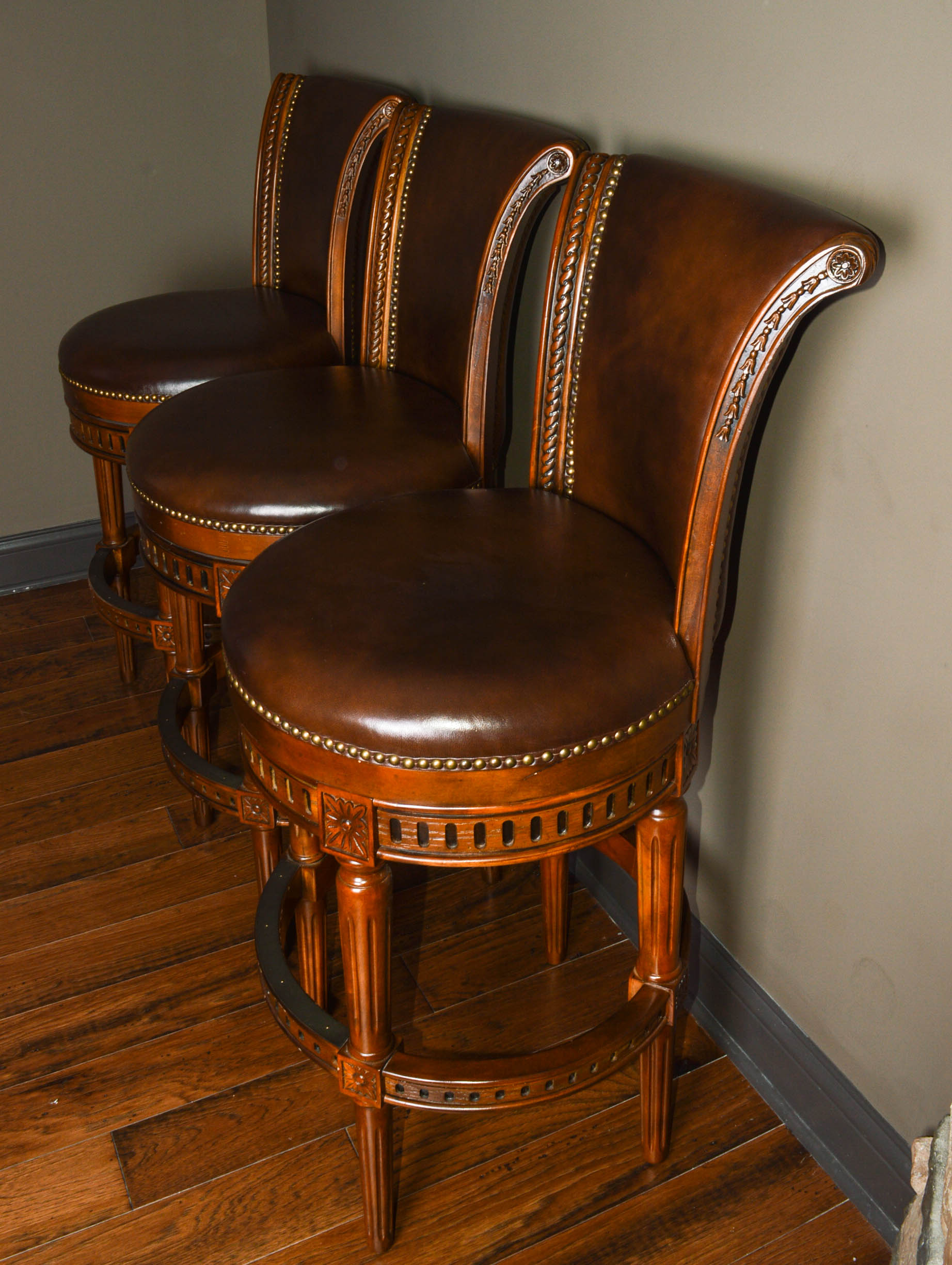 Three Frontgate 'Manchester' Swivel Bar Stools