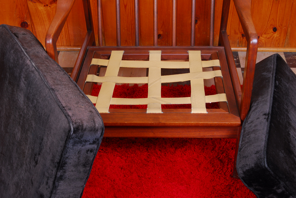 Mid-Century Modern Wood Armchair with Velvet Cushions