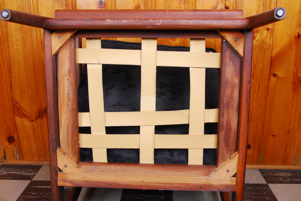 Mid-Century Modern Wood Armchair with Velvet Cushions