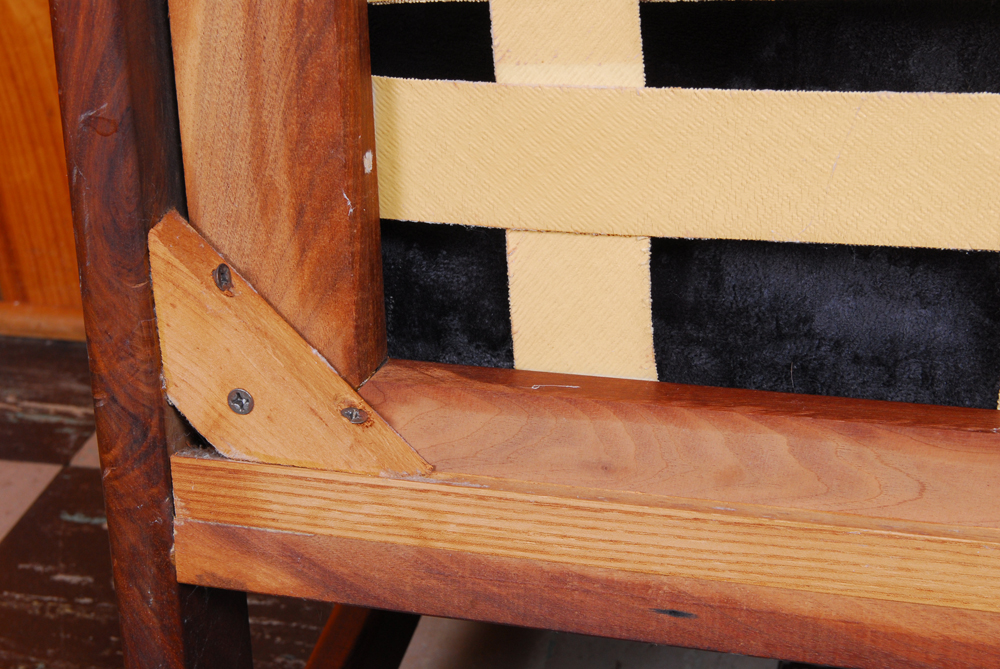 Mid-Century Modern Wood Armchair with Velvet Cushions