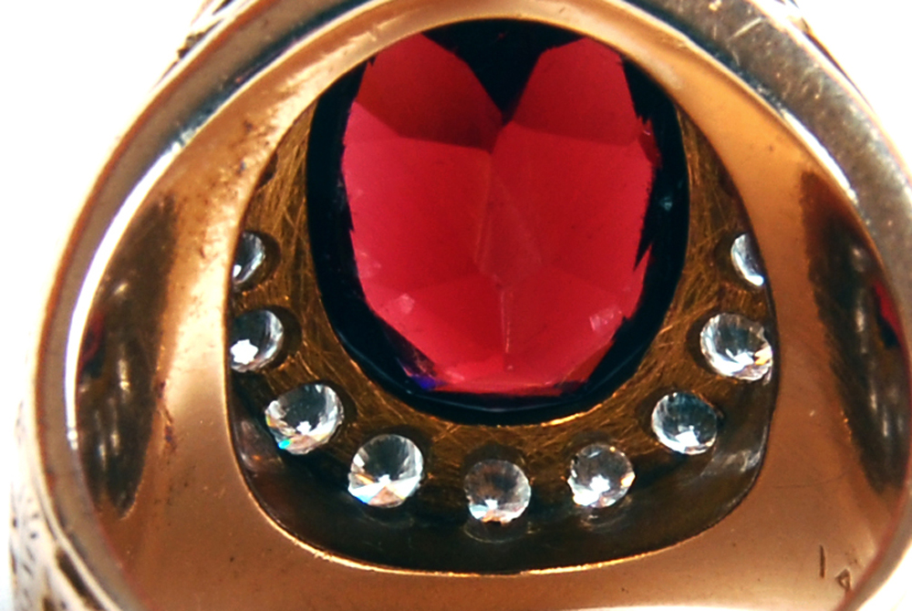 14K Gold 8.70 CT Garnet and Diamond Catholic Bishops Ring