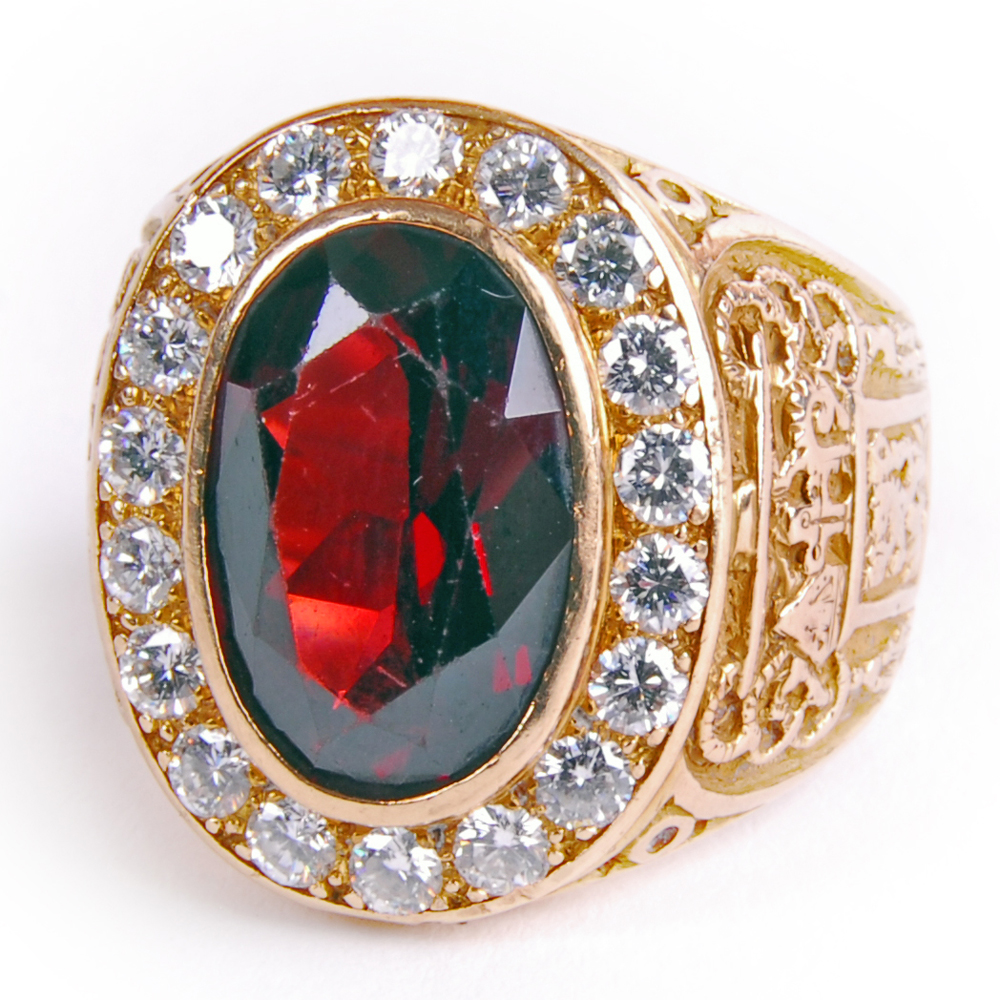 14K Gold 8.70 CT Garnet and Diamond Catholic Bishops Ring