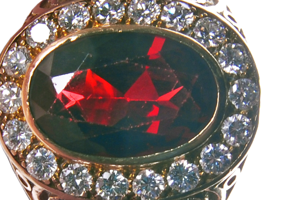 14K Gold 8.70 CT Garnet and Diamond Catholic Bishops Ring