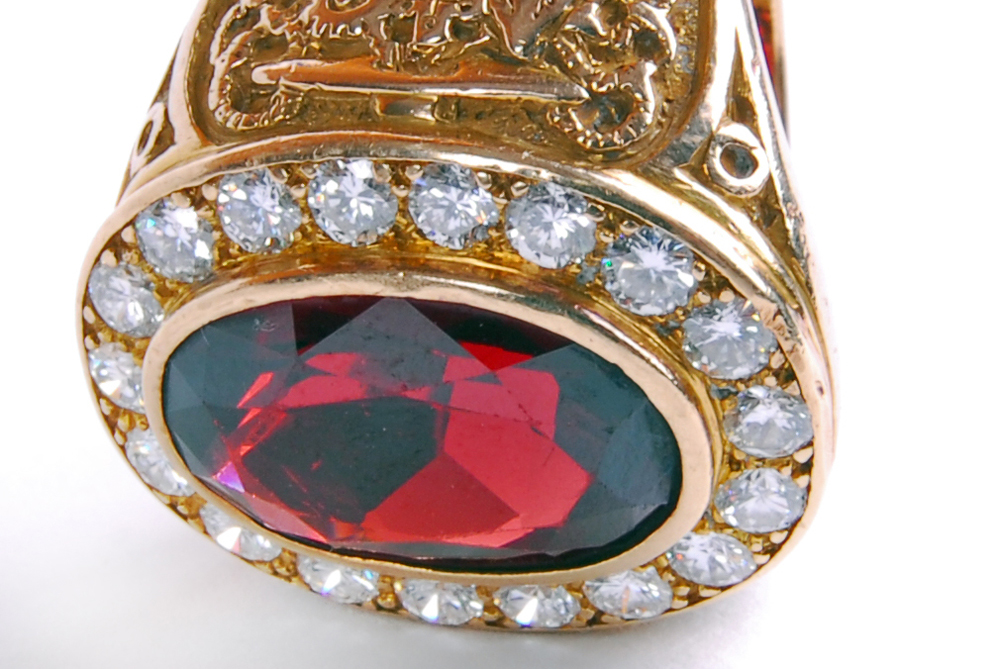 14K Gold 8.70 CT Garnet and Diamond Catholic Bishops Ring