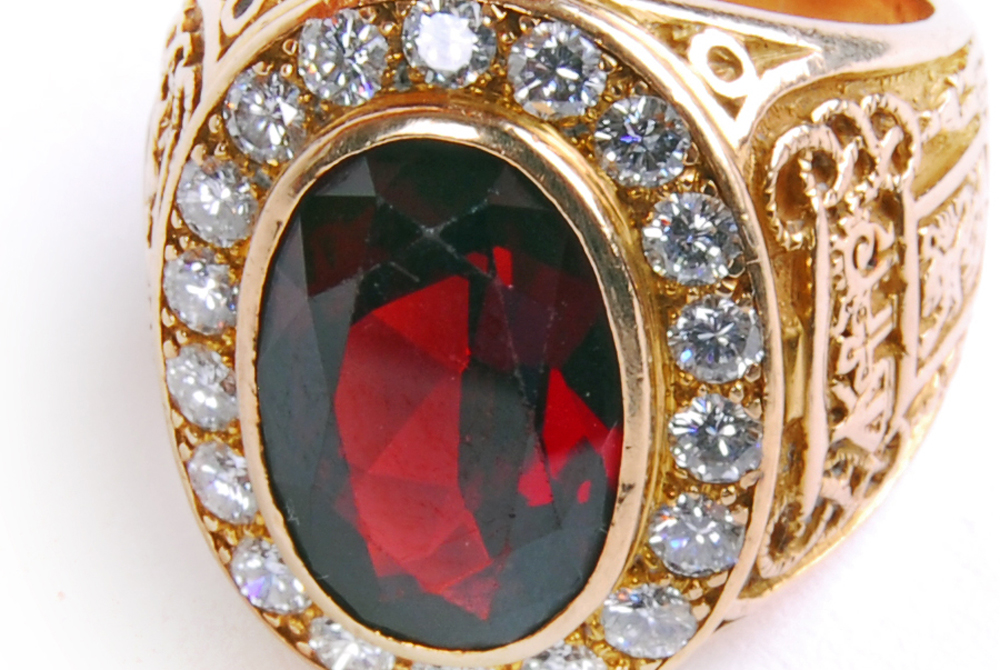 14K Gold 8.70 CT Garnet and Diamond Catholic Bishops Ring