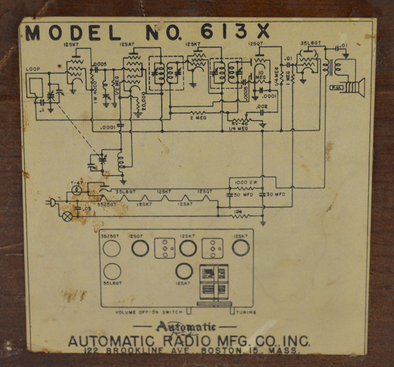 Vintage 1946 Tube "Automatic Radio" Model 613X