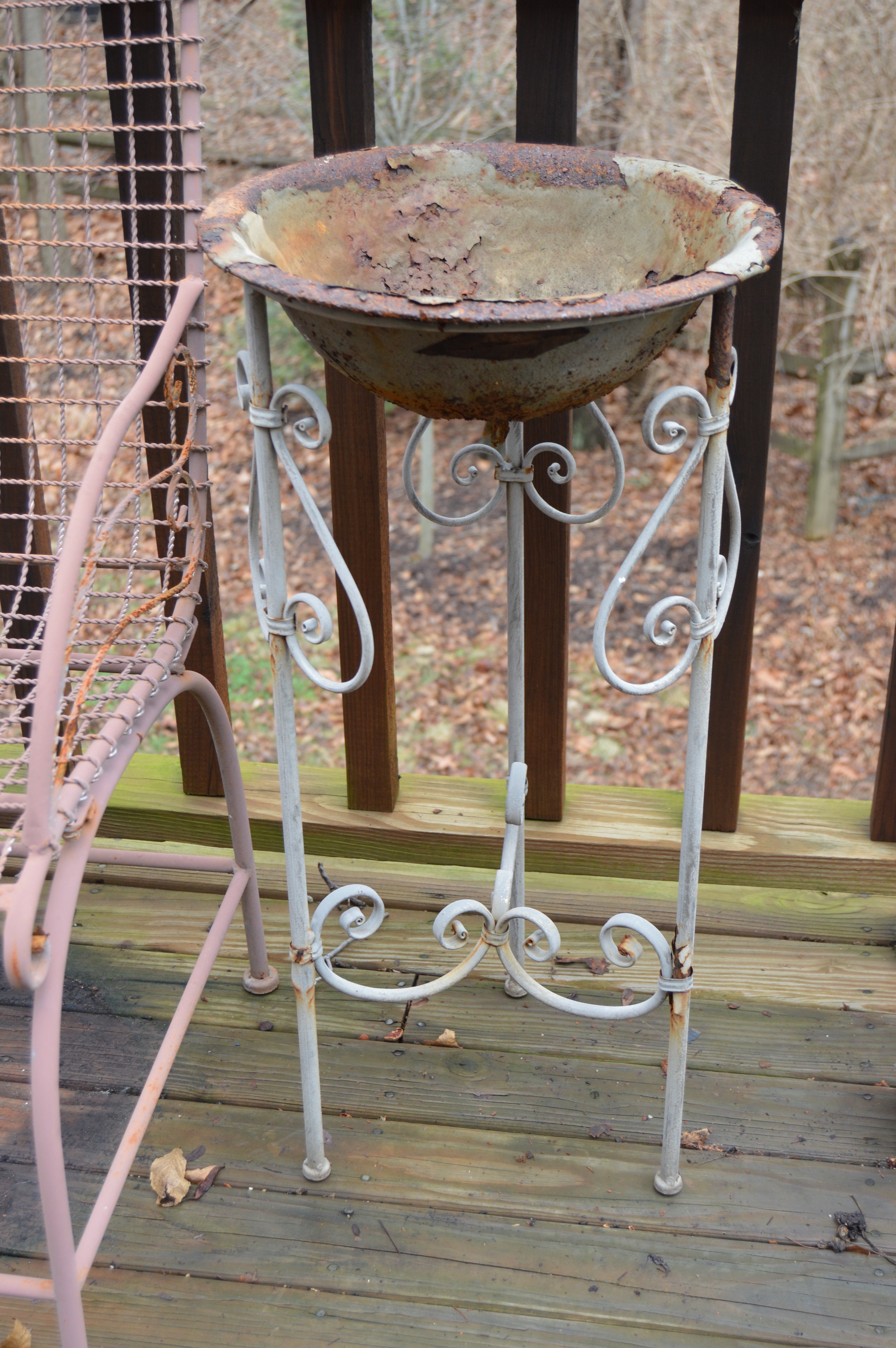 Wrought Iron Outdoor Decor Assortment and Chair