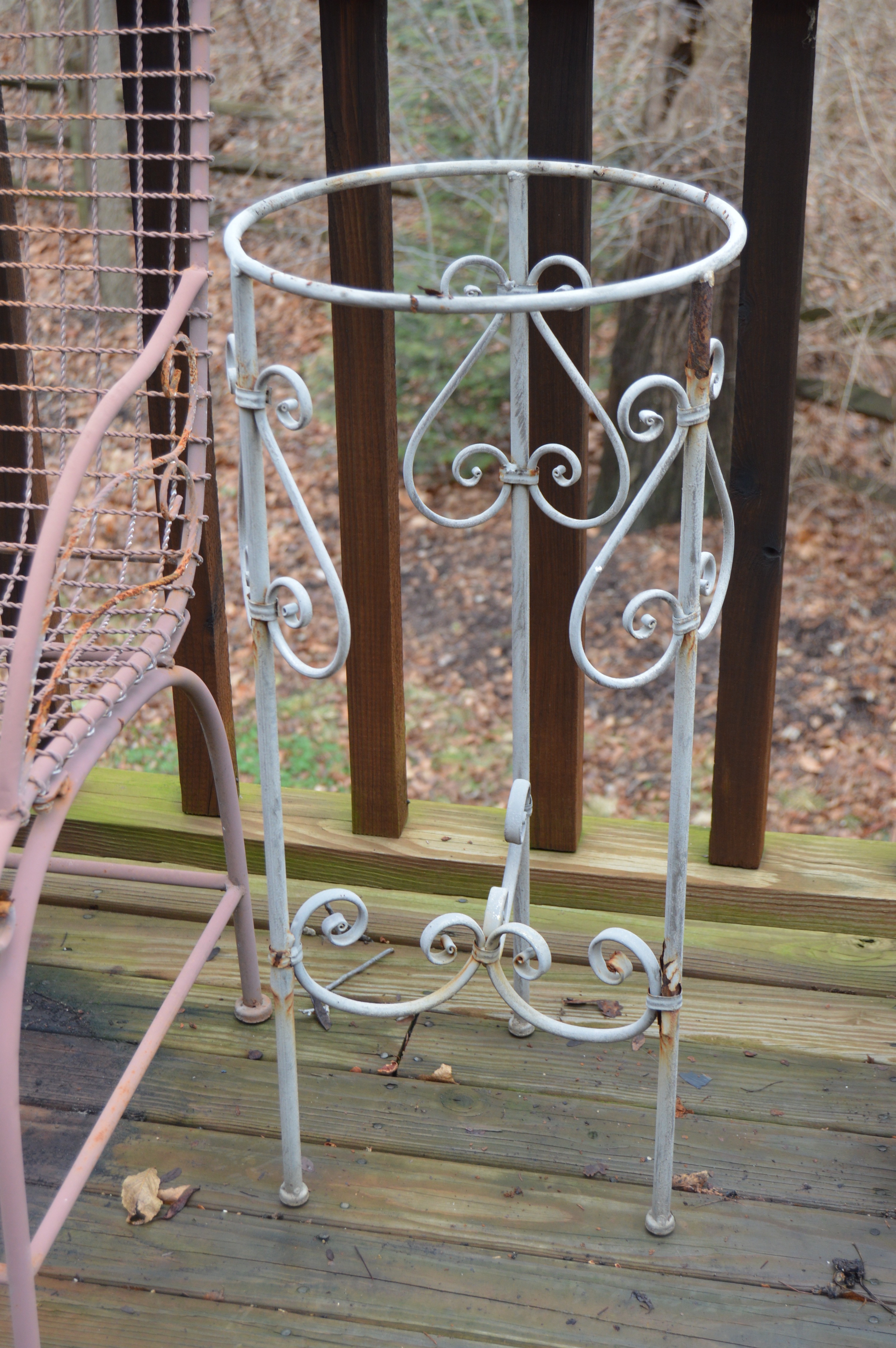 Wrought Iron Outdoor Decor Assortment and Chair