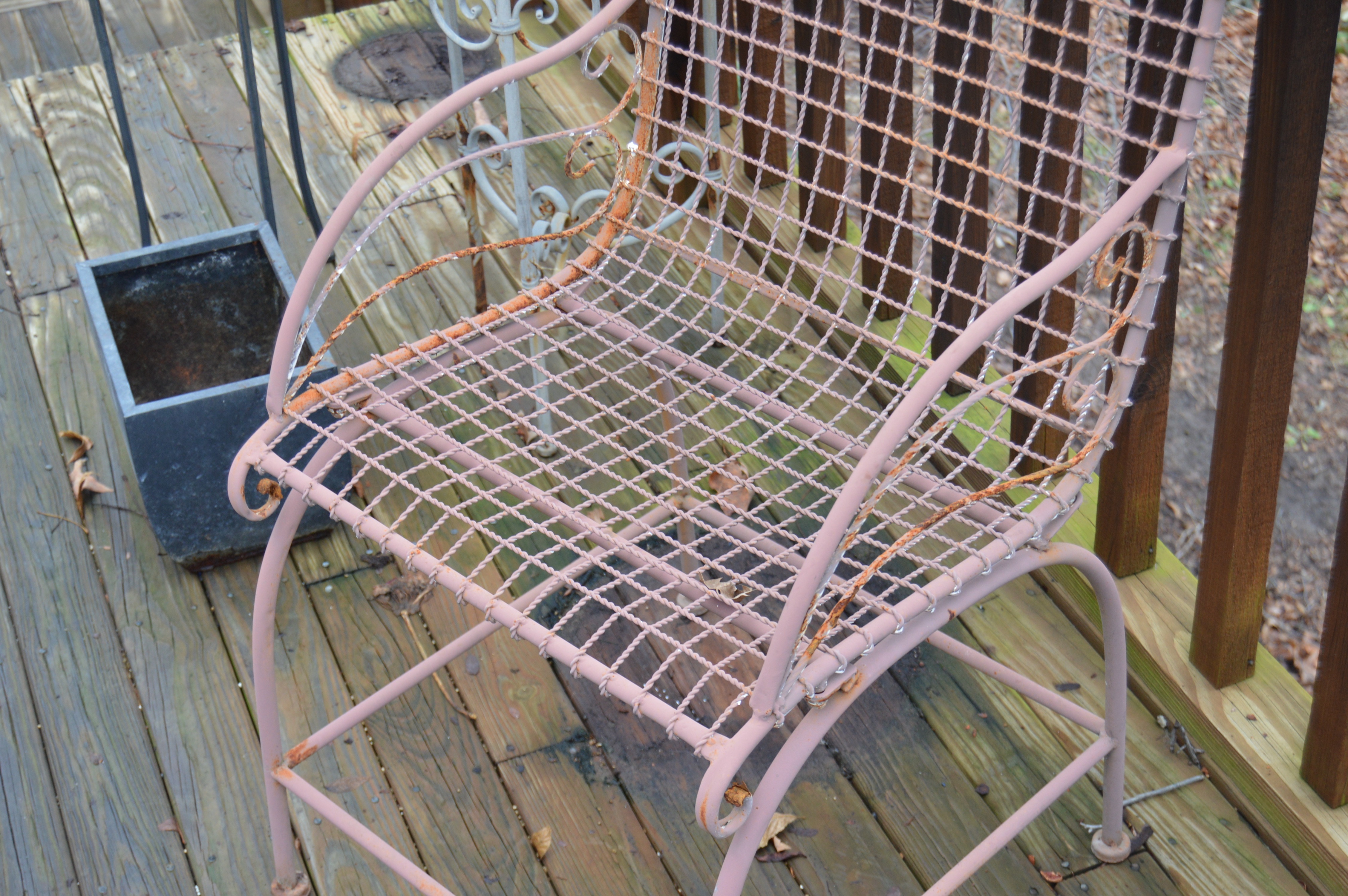 Wrought Iron Outdoor Decor Assortment and Chair