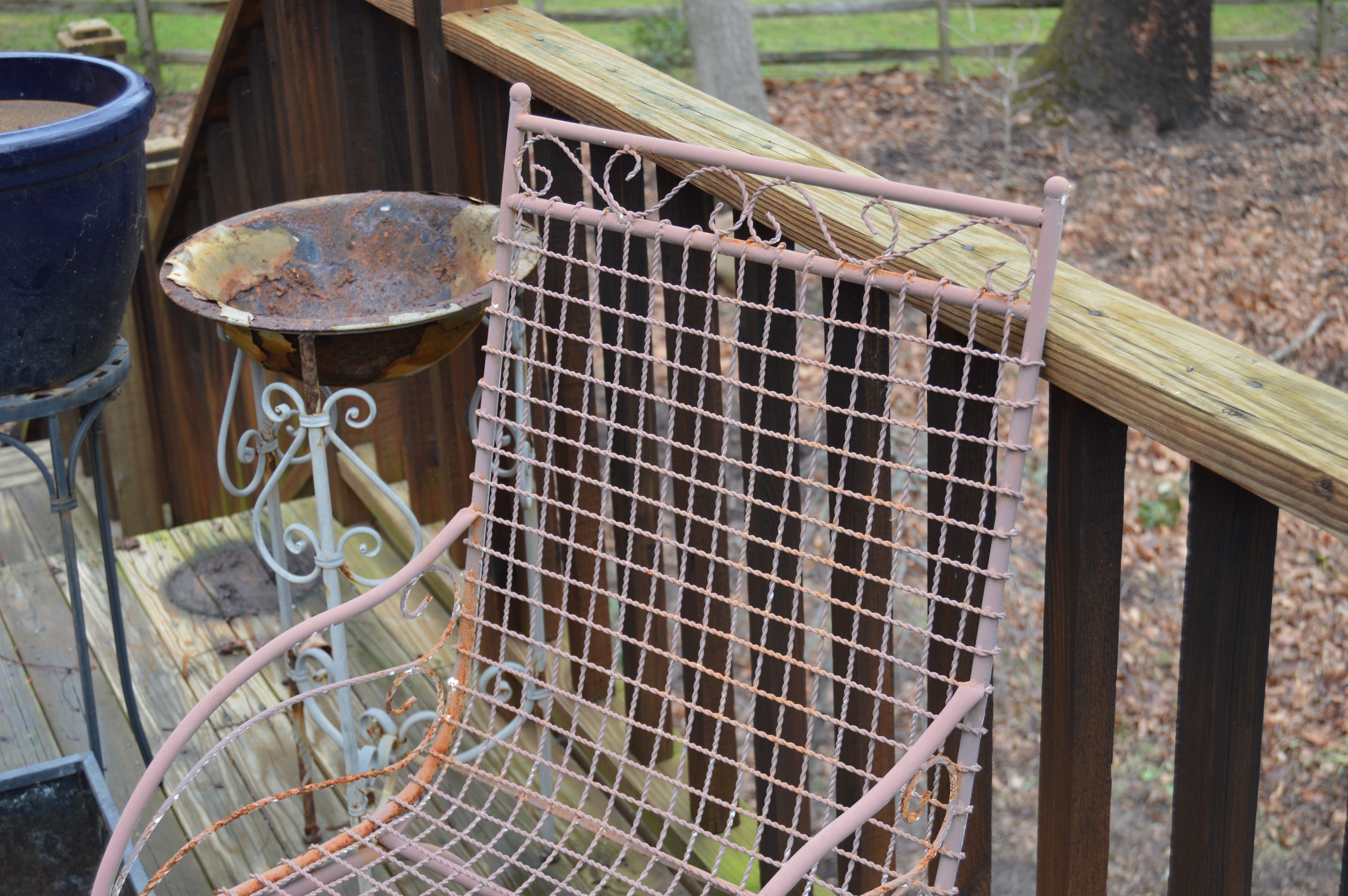 Wrought Iron Outdoor Decor Assortment and Chair