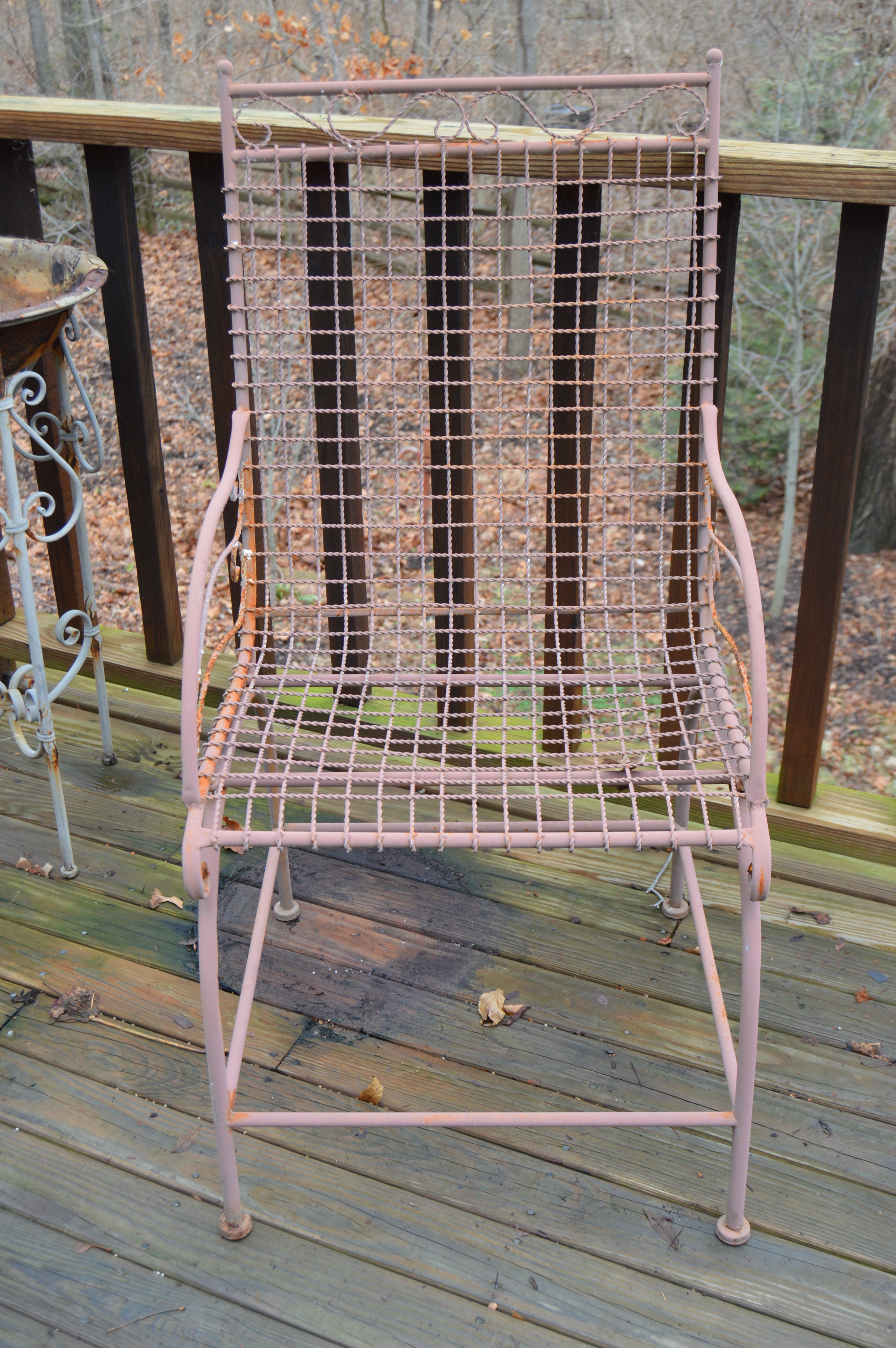 Wrought Iron Outdoor Decor Assortment and Chair